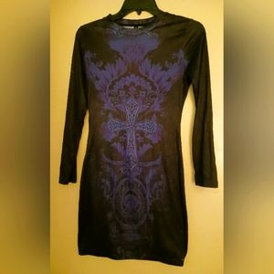 Black w/blue cross design Tunic dress Sz XS